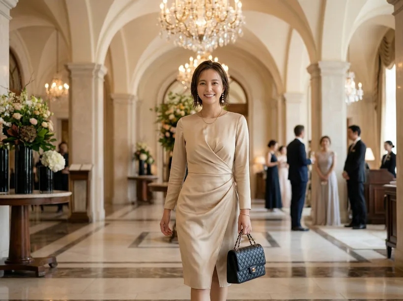 高級ホテルを歩く女性